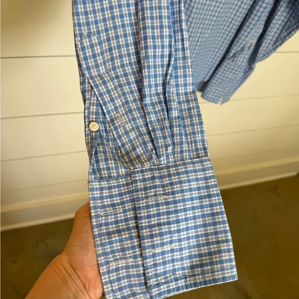 PURPLE LABEL Ralph Lauren Blue Checked Button-Down Shirt - Men's 16.5 - Picture 4 of 6